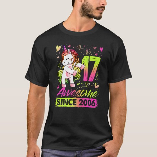 17 jaar oud Flossing Unicorn 17e verjaardag meisje T-shirt (Voorkant)