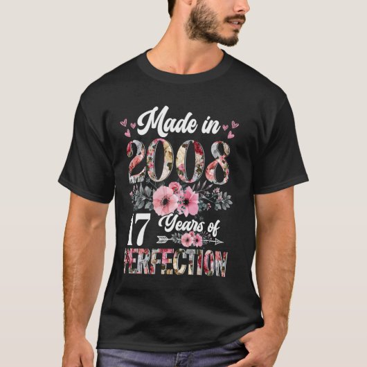 17 jaar oud Geboren in 2008 Floral 17e verjaardag  T-shirt (Voorkant)