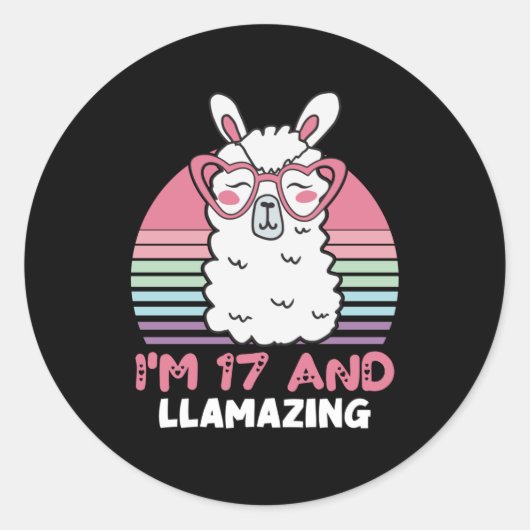 17 jaar oude dag Llamazing 17e verjaardag Llama Ronde Sticker (Voorkant)