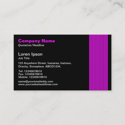 17 Lijnen - magenta en wit op zwart Visitekaartje (Voorkant)