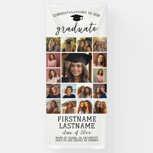 17 Photo Collage Afstuderen Modern Minimal White Spandoek (Verticaal)