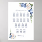 17 Tabel Blauw Wit Rose Bloemen Zitting Grafiek Poster (Voorkant)