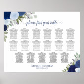 17 Tabel Blauwe Boho Floral Wedding Seating Chart Poster (Voorkant)