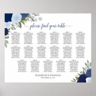17 Tabel Blauwe Boho Floral Wedding Seating Chart Poster