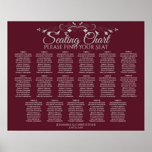 17 Tabel Elegant Bourgogne Wedding Seating Chart Poster