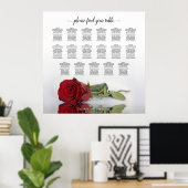 17 Tabel Elegant Red Rose Wedding Seating Chart Poster (Thuiskantoor)