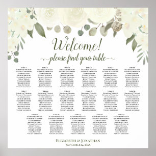 17 Tabel Ivoor White Floral Wedding Seating Chart Poster