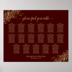 17 Tabel Lacy Gold Auburn Wedding Seating Chart Poster