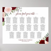 17 Tabel Rood en roze Floral Wedding Seating Chart Poster (Voorkant)
