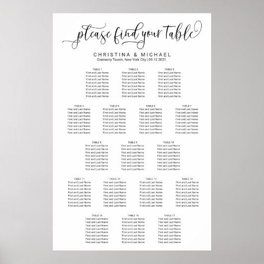 17 Tabellen 130-150 Verticale Grafiek voor gasten Poster (Voorkant)