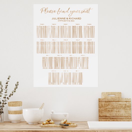 17 Tables Wedding Seating Plan Roos Gold Sign Poster (Keuken)