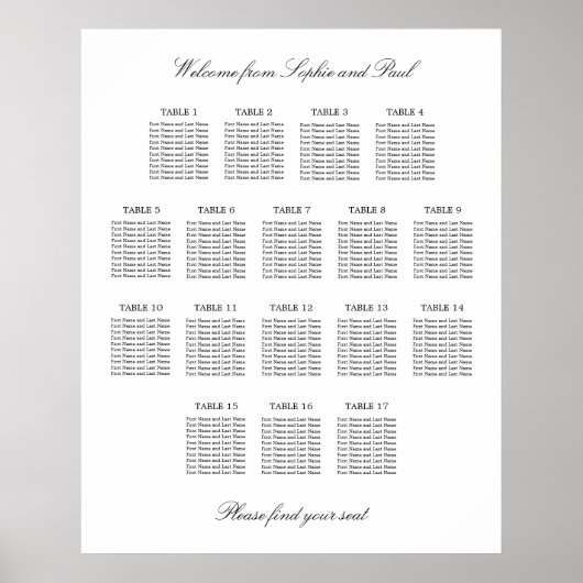 17 Tafel Elegant Minimalistisch Zitschema Poster (Voorkant)