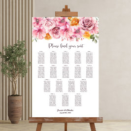 17 Tafel Elegant Roze Bloemen Bruiloft Zitkaarten Poster