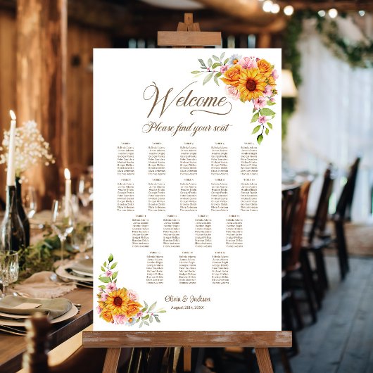 17 Tafel Geel Roze Bloemstuk Bruiloft Zitplaats Ch Poster