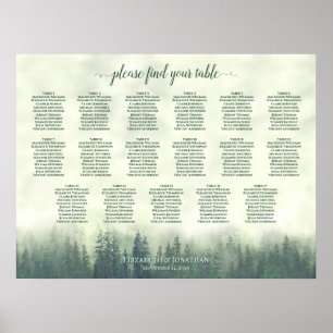 17 Tafel Groen Dennenbos Bruiloft Zitplaatsenkaart Poster