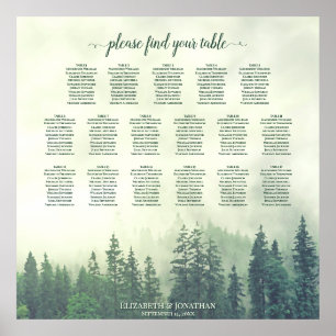17 Tafel Groene Pine Forest Wedding Seating Chart Poster