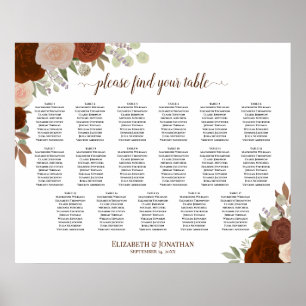 17 Tafel herfst Boho Rozen Wedding Seating Chart Poster