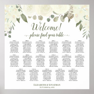 17 Tafel Ivoorwit Bloem Bruiloft Zitplaats Chart Poster