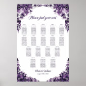 17 Tafel Paarse Bloem Bruiloftstoelindeling Grafie Poster (Voorkant)