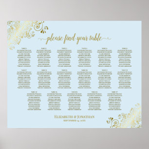 17 Tafel - Powder Blue & Gold Wedding Seating Char Poster
