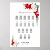 17 Tafel Rood Witte Roos Bloemstuk Stoelenindeling Poster (Voorkant)
