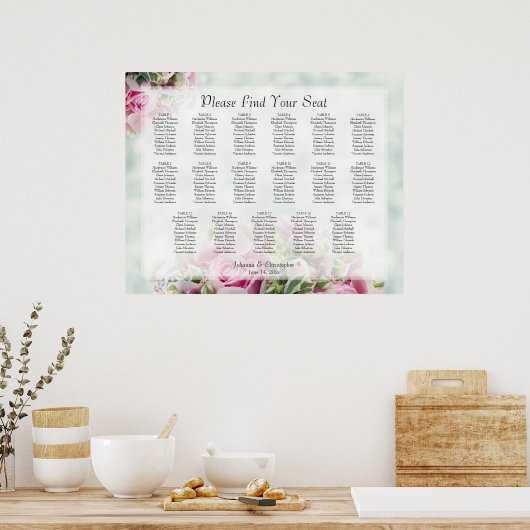 17 Tafel roze rozen weddenschappen Poster (Keuken)