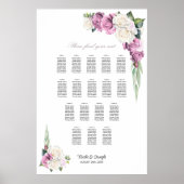 17 Tafel Roze Witte Roos Bloemen Zitting Grafiek Poster (Voorkant)