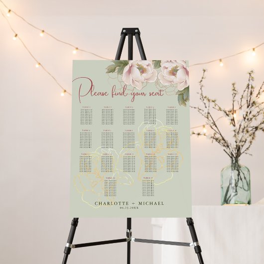 17 Tafel Salie & Blush Bloemen Trouwstoel Zitting  Poster