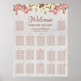 17 Tafel Trouwzaalstoelenkaart Marmer Roze Orchide Poster
