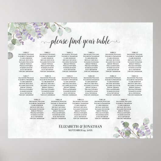 17 Tafel-weduwenkaart Lavender Eucalyptus Poster (Voorkant)