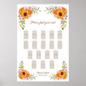 17 Tafel Zonnebloem Roos Trouwstoelkaart Poster (Voorkant)