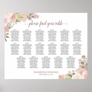 17 Tafelroze Floral Elegant Wedding Seating Chart Poster