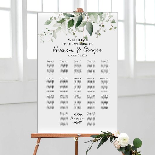 17 Tafels Groen Elegant Bruiloft Zittafel Grafiek Poster