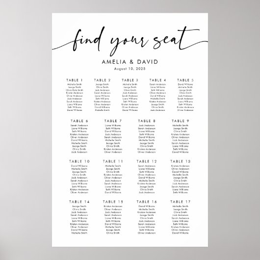 17 Tafels Vind uw zitplaatskaart Poster (Voorkant)
