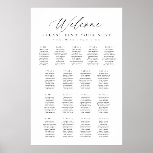 17 Tafels Welkom Zitplaatskaart Poster (Voorkant)