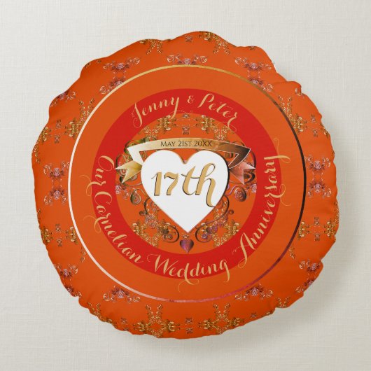 17de Carneool Kleur Huwelijksverjaardag Rond Kussen (Achterkant)