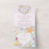 17de trouwdag schelp hart aquarel all in one uitnodiging (Binnen)