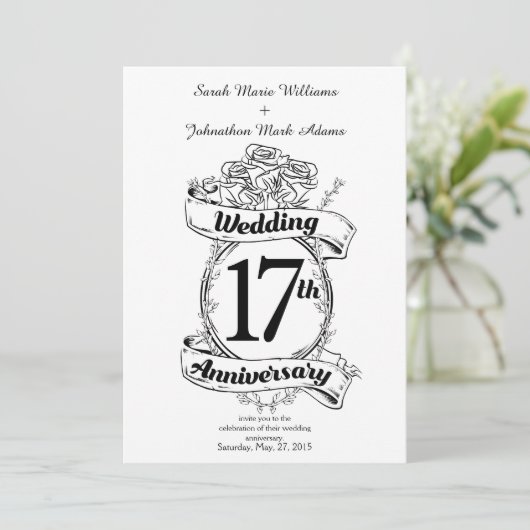 17de trouwdag Zwart en witte rozen Kaart (Staand voorkant)