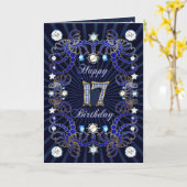 17de verjaardagskaart met massa's van juwelen kaart (Gele Bloem)