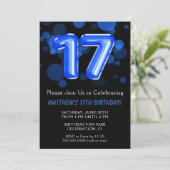 17e Birthday Balloons Kinder Blue Boy Party Kaart (Staand voorkant)