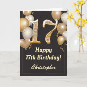 17e Birthday Black en Gold Balloons Confetti Kaart (Gele Bloem)