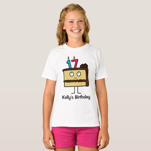 17e Birthday Cake met kaarsen T-shirt (Voorkant volledig)