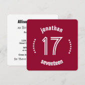 17e Birthday Curved Text Custom Name D03 RED Kaart (Voorkant / Achterkant)