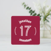 17e Birthday Curved Text Custom Name D03 RED Kaart (Staand voorkant)