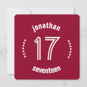 17e Birthday Curved Text Custom Name D03 RED Kaart (Voorkant)