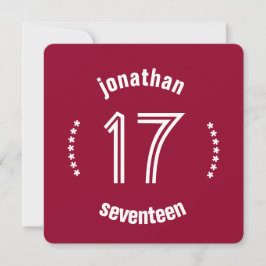 17e Birthday Curved Text Custom Name D03 RED Kaart