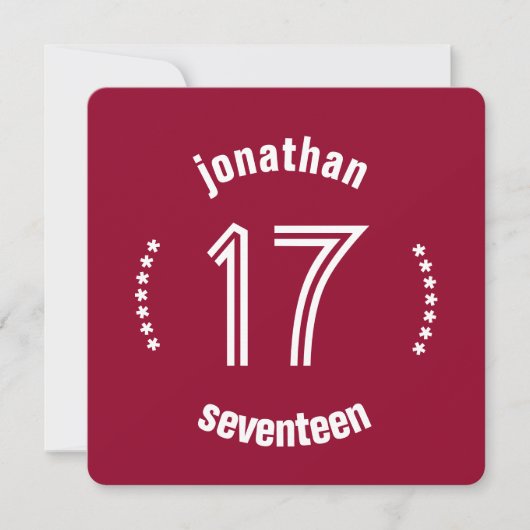 17e Birthday Curved Text Custom Name D03 RED Kaart (Voorkant)