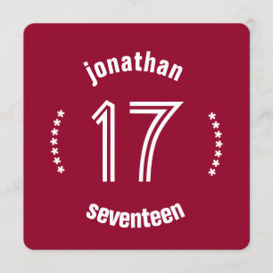 17e Birthday Curved Text Custom Name D03 RED Kaart