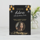 17E BIRTHDAY ELEGANT EN MODERNE ZWART MET BALLON KAART (Staand voorkant)