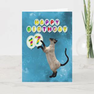 17e Birthday-kaart met siamese katten Kaart
